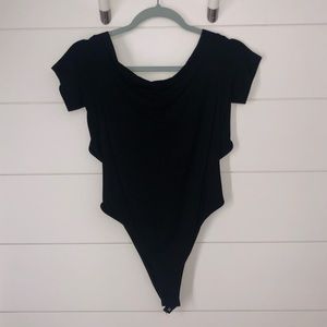 Lulus Black Backless Off-the-Shoulder Bodysuit